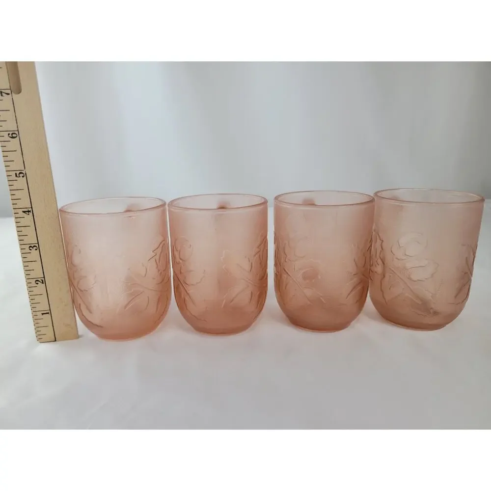 Pink Depression Glass Vintage Arcoroc France Rosaline Rose Coffee Mug Set of 4